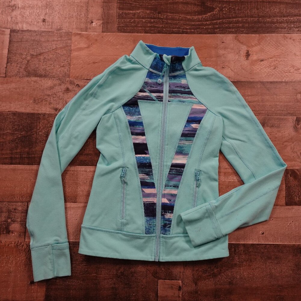 Ivivva by Lululemon Rhythm Jacket Girls Size 10‎ Aqua Blue Print Full-Zip